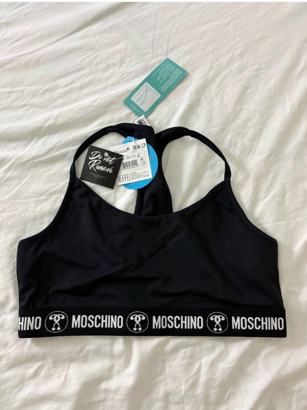 Moschino Black Logo-Trim Racerback Sports Bra